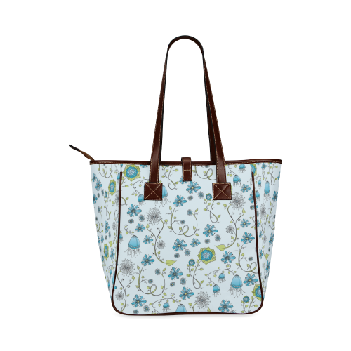 blue fantasy doodle flower pattern Classic Tote Bag (Model 1644)