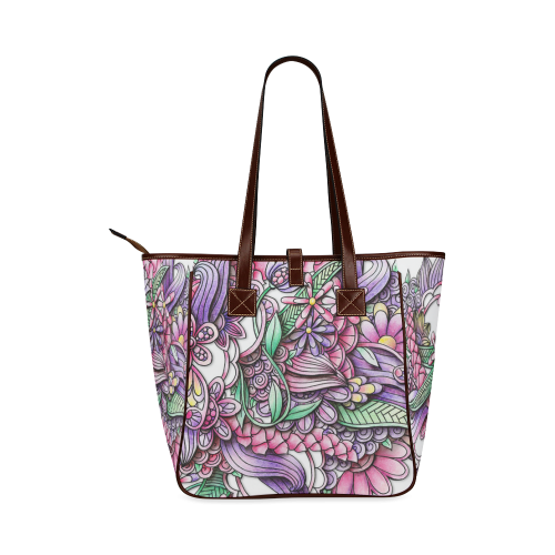 Pink Purple flower drawing Classic Tote Bag (Model 1644)