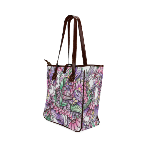 Pink Purple flower drawing Classic Tote Bag (Model 1644)