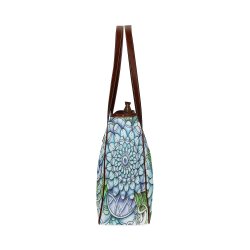 Blue Green flower drawing peaceful garden 2 Classic Tote Bag (Model 1644)