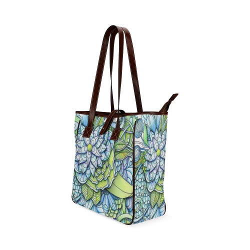 Blue green flower drawing Peaceful Garden Classic Tote Bag (Model 1644)