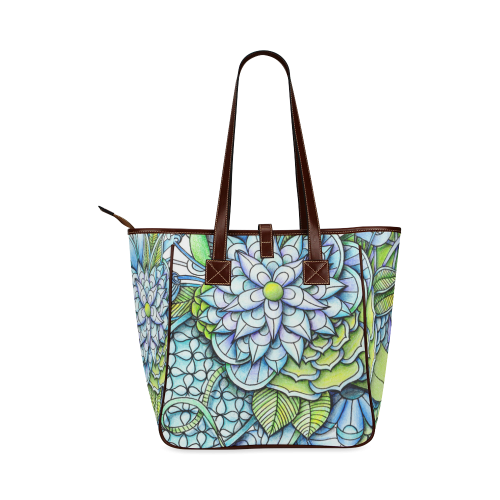 Blue green flower drawing Peaceful Garden Classic Tote Bag (Model 1644)