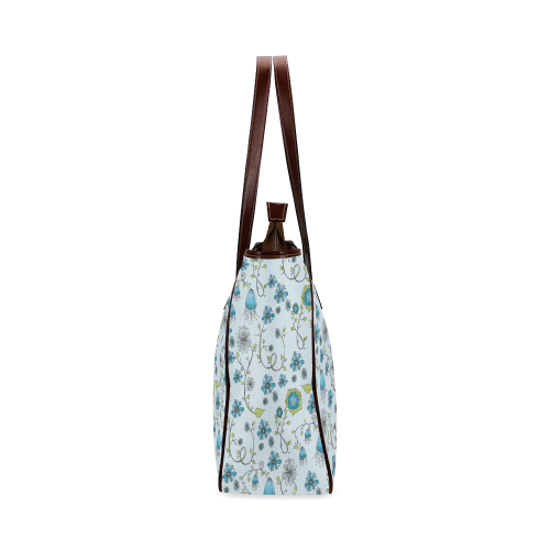 blue fantasy doodle flower pattern Classic Tote Bag (Model 1644)