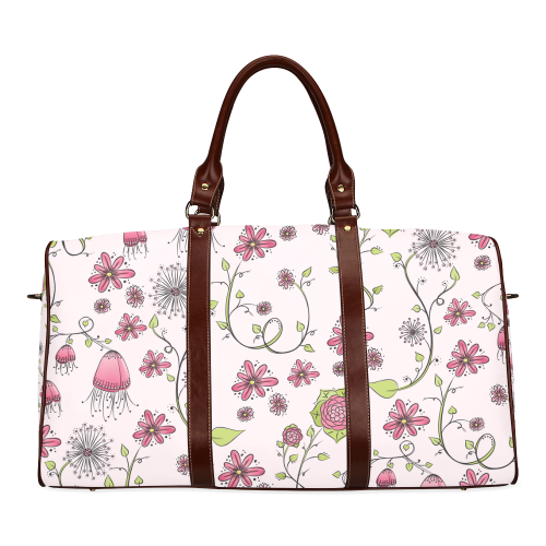 pink fantasy doodle flower pattern Waterproof Travel Bag/Large (Model 1639)