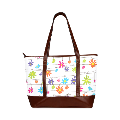 colorful flowers hanging on lines Tote Handbag (Model 1642)