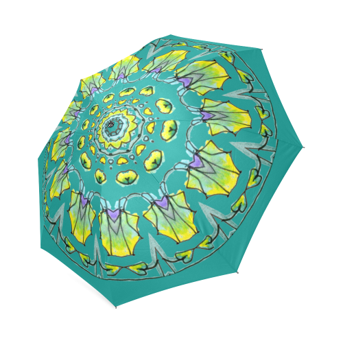 Yellow, Green, Purple Flowers, Leaves Mandala Moss Green Foldable Umbrella (Model U01)