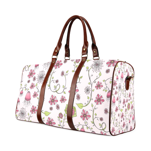 pink fantasy doodle flower pattern Waterproof Travel Bag/Large (Model 1639)