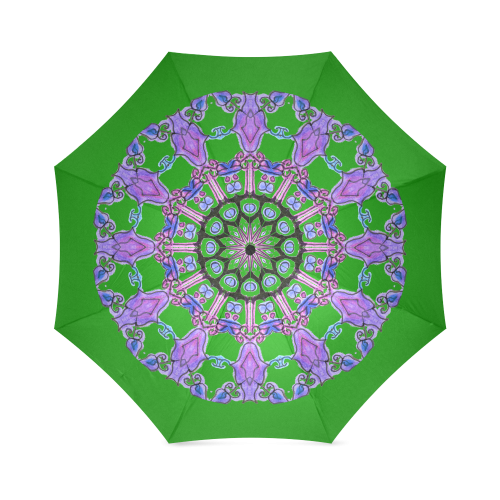 Violet Purple Beads, Jewels, Flowers Mandala Green Foldable Umbrella (Model U01)