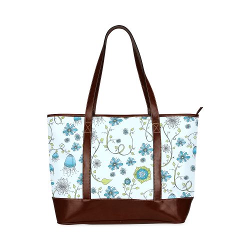 blue fantasy doodle flower pattern Tote Handbag (Model 1642)