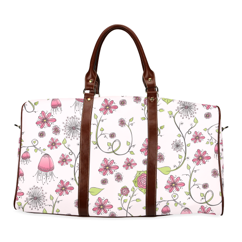 pink fantasy doodle flower pattern Waterproof Travel Bag/Large (Model 1639)