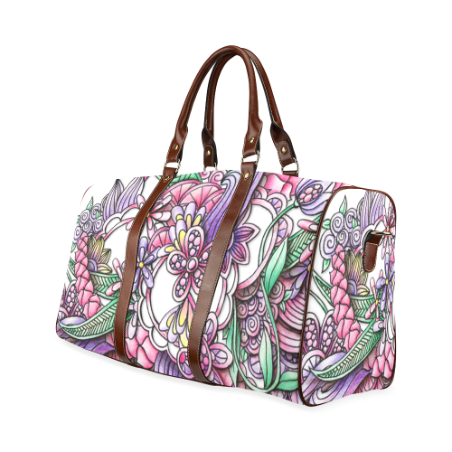 Pink Purple flower drawing Waterproof Travel Bag/Large (Model 1639)