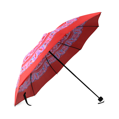 Pink Blue Ribbons, Flowers Valentangle Mandala Red Foldable Umbrella (Model U01)