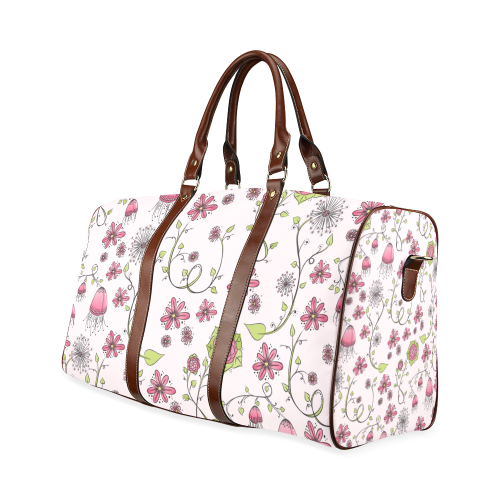 pink fantasy doodle flower pattern Waterproof Travel Bag/Large (Model 1639)