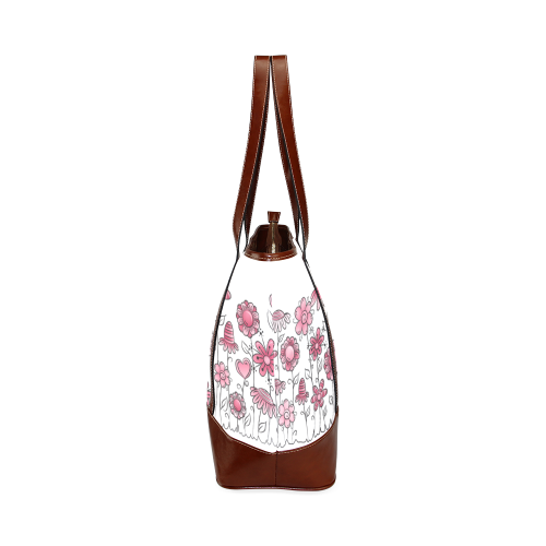 pink doodle flower field Tote Handbag (Model 1642)