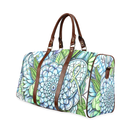 Blue Green flower drawing peaceful garden Waterproof Travel Bag/Large (Model 1639)