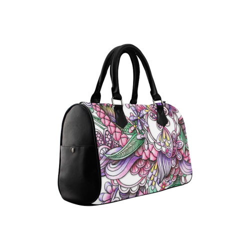 Pink Purple flower drawing Boston Handbag (Model 1621)