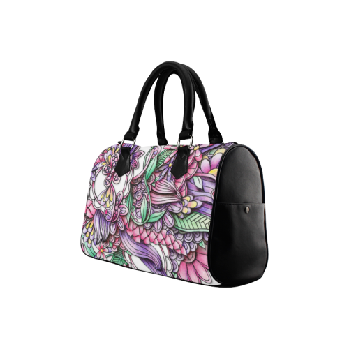 Pink Purple flower drawing Boston Handbag (Model 1621)