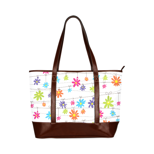 colorful flowers hanging on lines Tote Handbag (Model 1642)