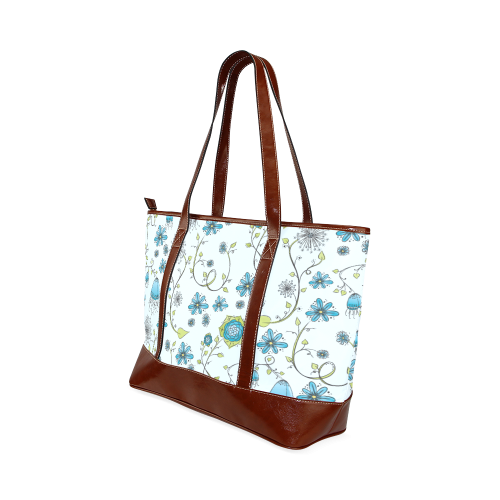 blue fantasy doodle flower pattern Tote Handbag (Model 1642)