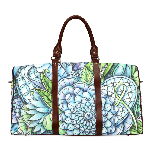 Blue Green flower drawing peaceful garden 2 Waterproof Travel Bag/Large (Model 1639)