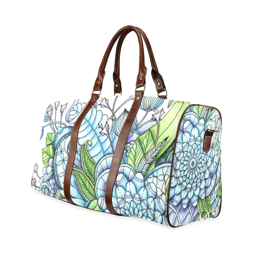 Blue Green flower drawing peaceful garden 2 Waterproof Travel Bag/Large (Model 1639)