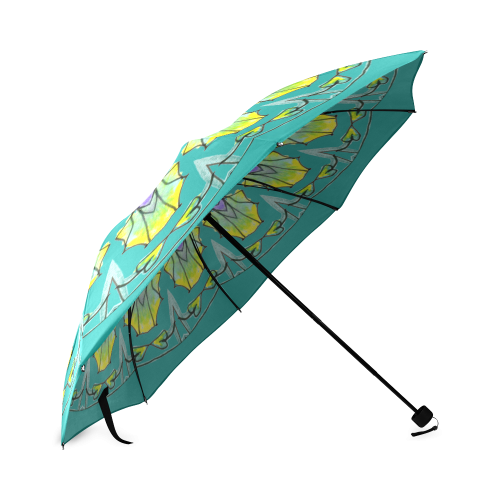 Yellow, Green, Purple Flowers, Leaves Mandala Moss Green Foldable Umbrella (Model U01)