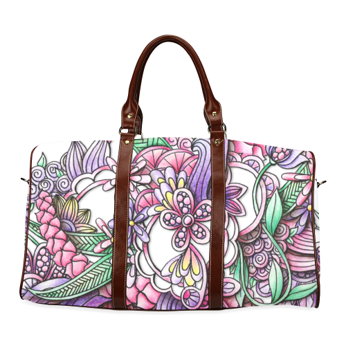 Pink Purple flower drawing Waterproof Travel Bag/Large (Model 1639)