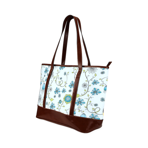 blue fantasy doodle flower pattern Tote Handbag (Model 1642)