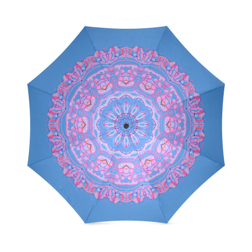 Pink Blue Ribbons, Flowers Valentangle Mandala Blue Foldable Umbrella (Model U01)