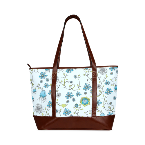 blue fantasy doodle flower pattern Tote Handbag (Model 1642)