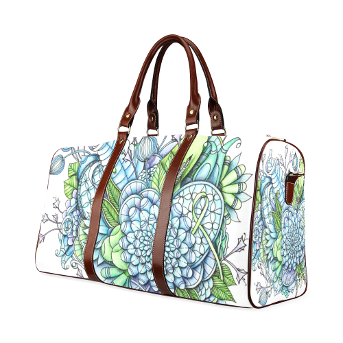 Blue Green flower drawing peaceful garden Waterproof Travel Bag/Large (Model 1639)