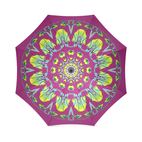 Yellow, Green, Purple Flowers, Leaves Mandala Plum Foldable Umbrella (Model U01)