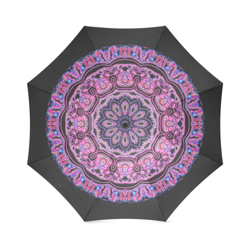 Pink Blue Ribbons, Flowers Valentangle Mandala Black Foldable Umbrella (Model U01)