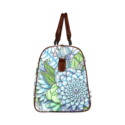 Blue Green flower drawing peaceful garden 2 Waterproof Travel Bag/Large (Model 1639)