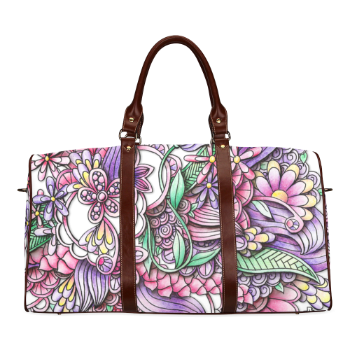 Pink Purple flower drawing Waterproof Travel Bag/Large (Model 1639)