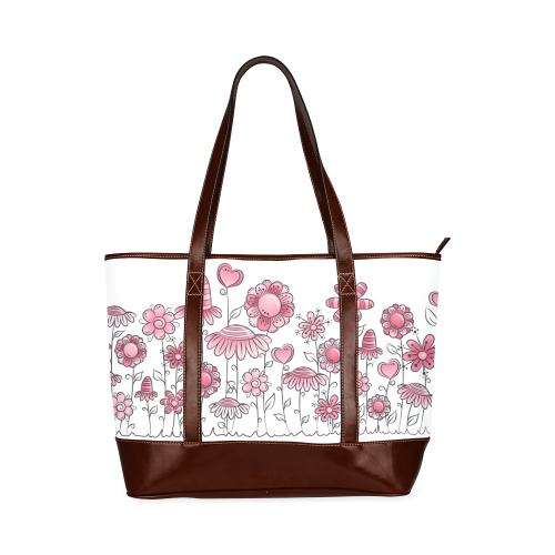 pink doodle flower field Tote Handbag (Model 1642)
