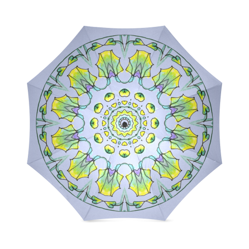 Yellow, Green, Purple Flowers, Leaves Mandala Lilac Foldable Umbrella (Model U01)