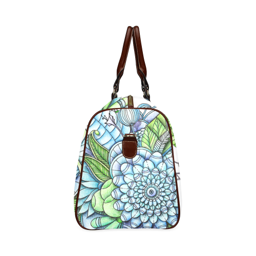 Blue Green flower drawing peaceful garden Waterproof Travel Bag/Large (Model 1639)