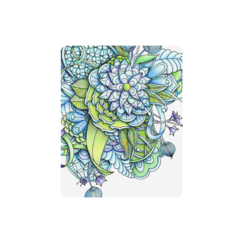 Blue green flower drawing Peaceful Garden Rectangle Mousepad