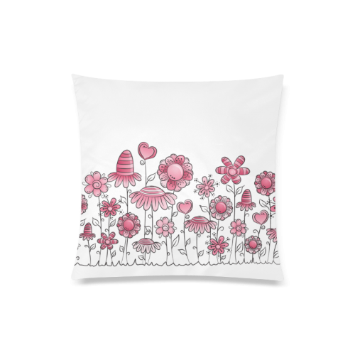 pink doodle flower field Custom Zippered Pillow Case 20"x20"(Twin Sides)