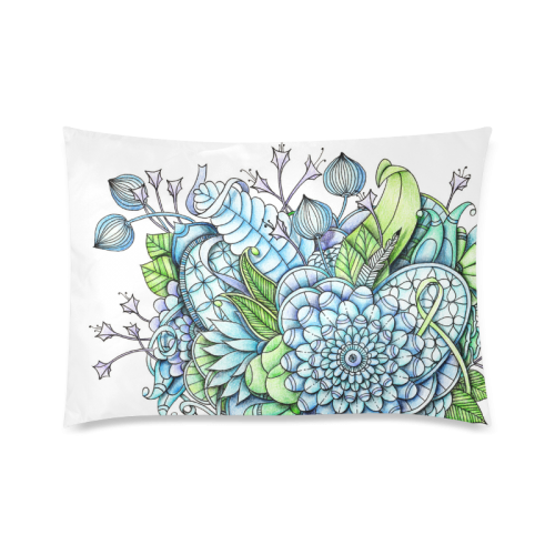 Blue Green flower drawing peaceful garden 2 Custom Zippered Pillow Case 20"x30"(Twin Sides)
