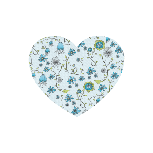 blue fantasy doodle flower pattern Heart-shaped Mousepad