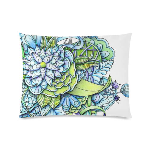 Blue green flower drawing Peaceful Garden Custom Zippered Pillow Case 20"x26"(Twin Sides)