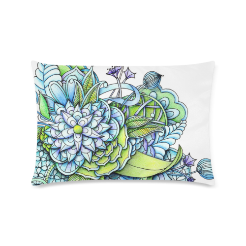 Blue green flower drawing Peaceful Garden Custom Zippered Pillow Case 16"x24"(Twin Sides)