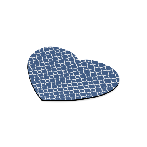 dark blue white quatrefoil classic pattern Heart-shaped Mousepad