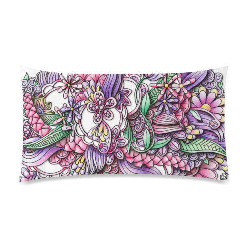 Pink Purple flower drawing Rectangle Pillow Case 20"x36"(Twin Sides)