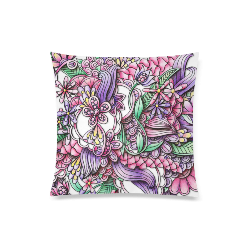 Pink Purple flower drawing Custom Zippered Pillow Case 20"x20"(Twin Sides)
