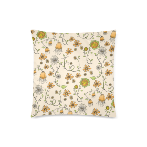 yellow orange fantasy doodle flower pattern Custom Zippered Pillow Case 18"x18"(Twin Sides)