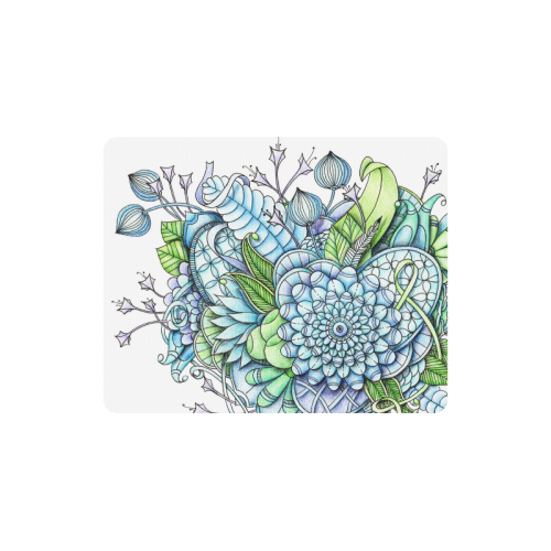 Blue Green flower drawing peaceful garden 2 Rectangle Mousepad