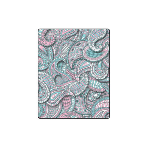 Pink teal white fun ornate paisley pattern Blanket 40"x50"